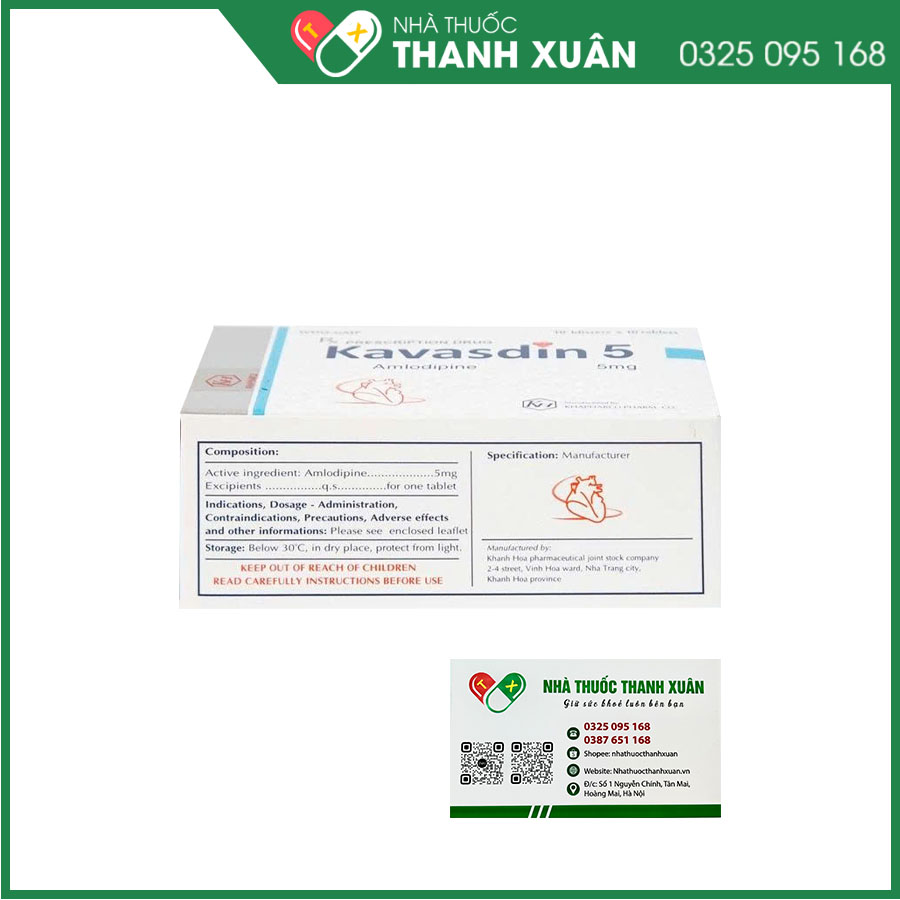 Kavasdin 5mg thuốc điều trị tăng huyết áp, dự phòng đau thắt ngực ổn định